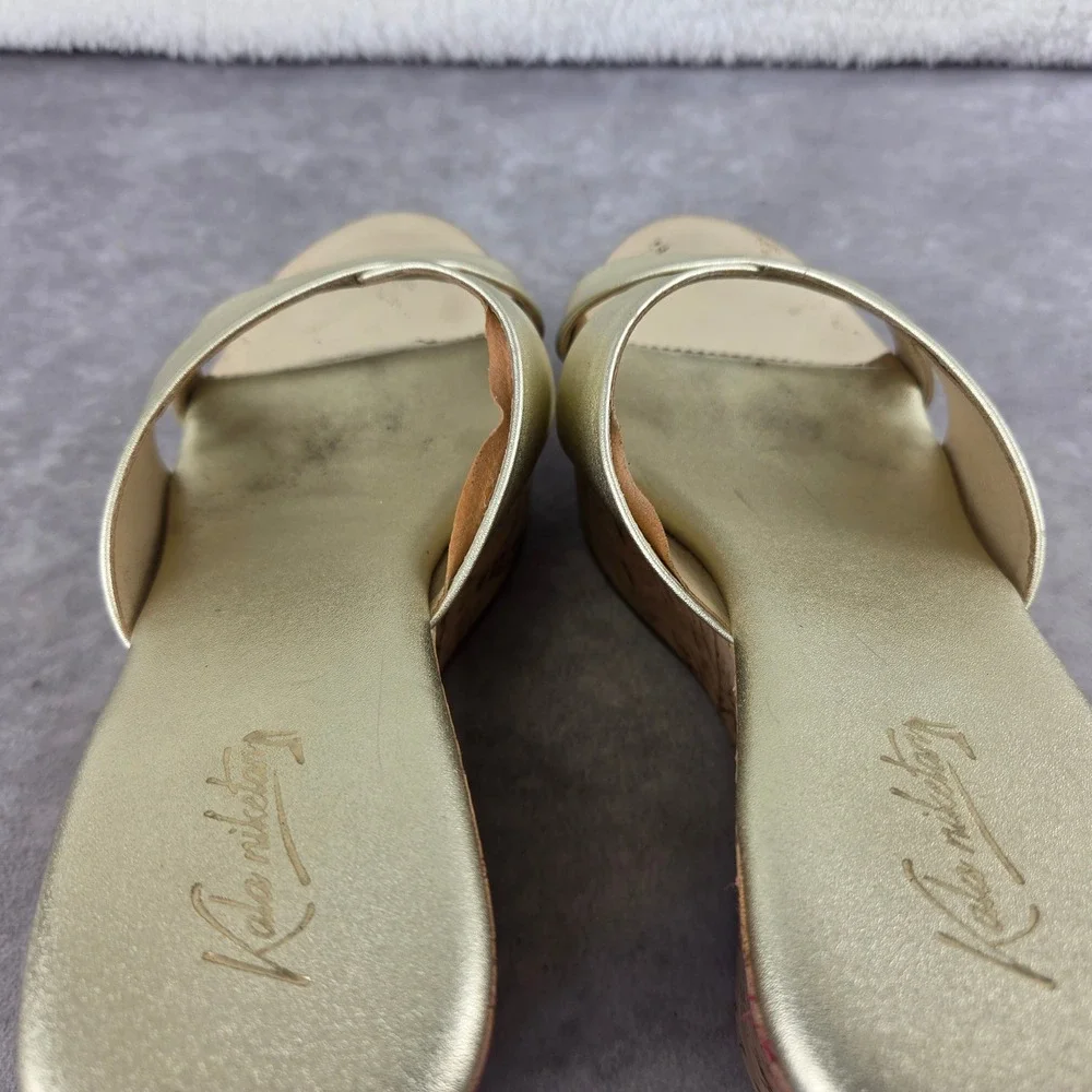 Kala Niketan Gold Metallic Cork Wedge Sandals Platform Slides Womens